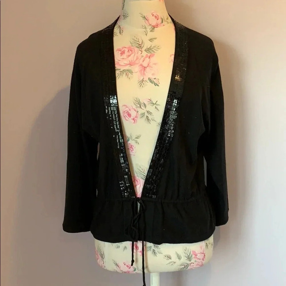 White + warren black sequin trim cardigan size M - Picture 1 of 8